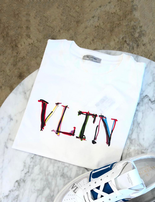 발렌티노 VLTN 로고 그래프 프린트 티셔츠(화이트/남성용)