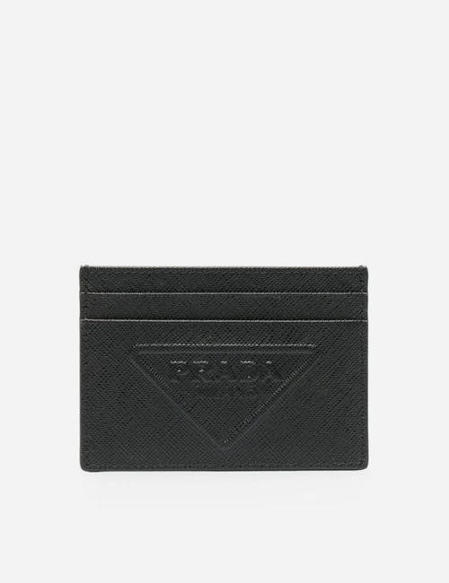 [한정수량세일] 프라다 사피아노 엠보 트라이앵글 로고 카드홀더(블랙)
