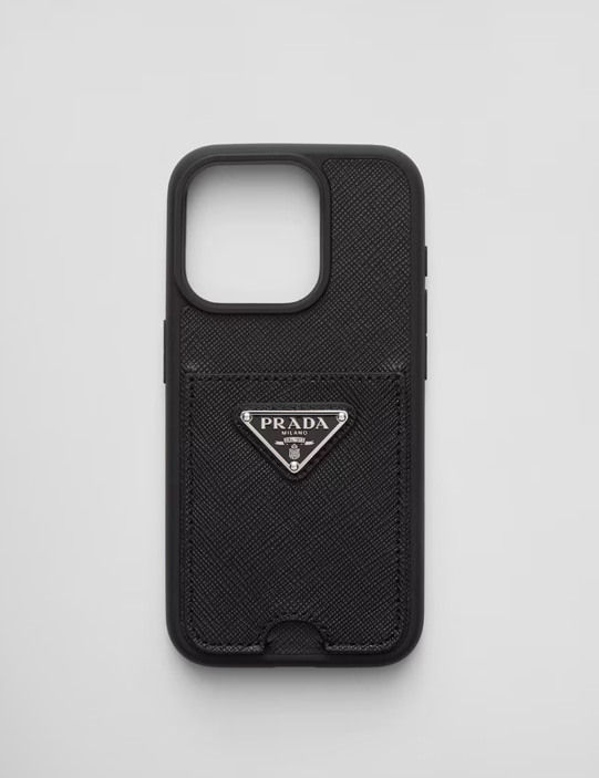 프라다 트라이앵글 로고 포켓 아이폰 15 프로 케이스 블랙