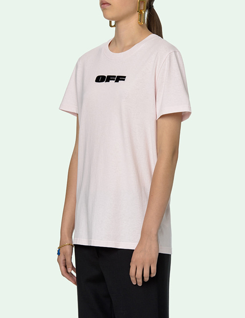 오프화이트 플록트 로고 코튼 티셔츠(핑크&amp;블랙)